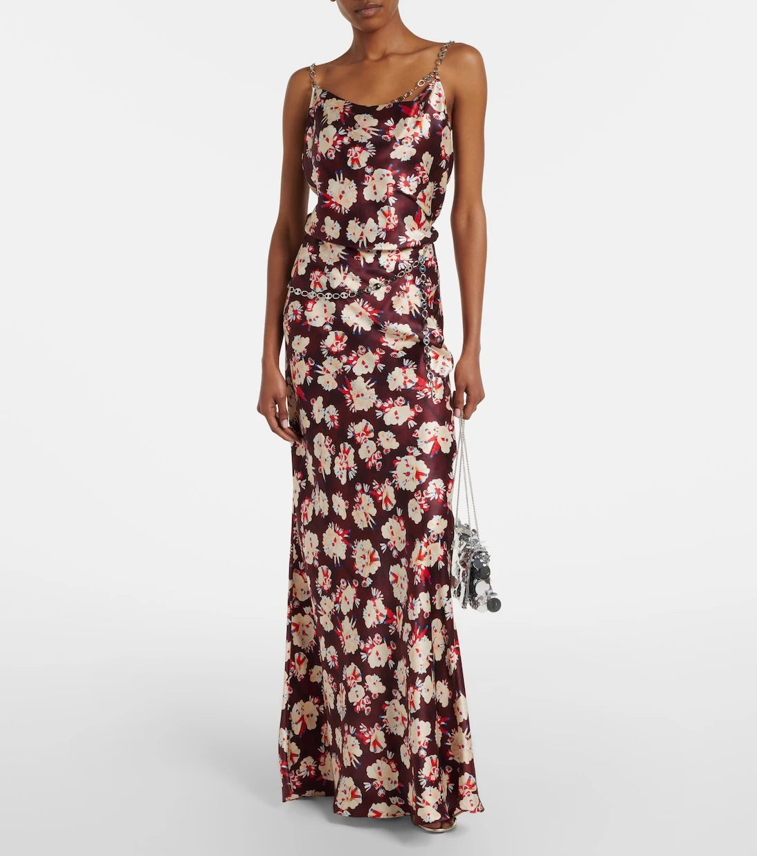 Rabanne - Chain-detail floral silk satin top