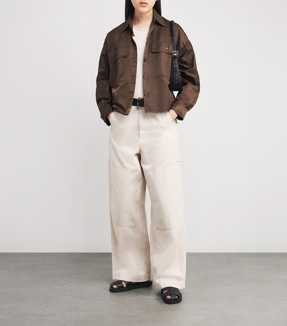 Brown Pocket-Detail Bomber Jacket