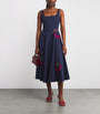 STAUD Navy Tomato-Embroidered Wells Midi Dress
