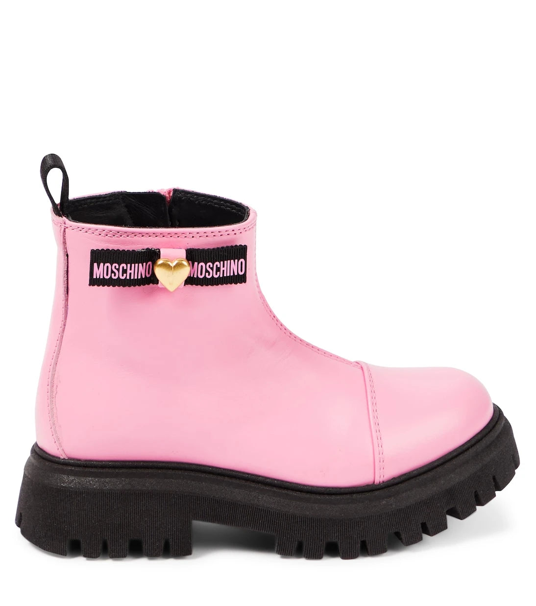 Moschino Kids - جزمة كاحل جلدية بشعار