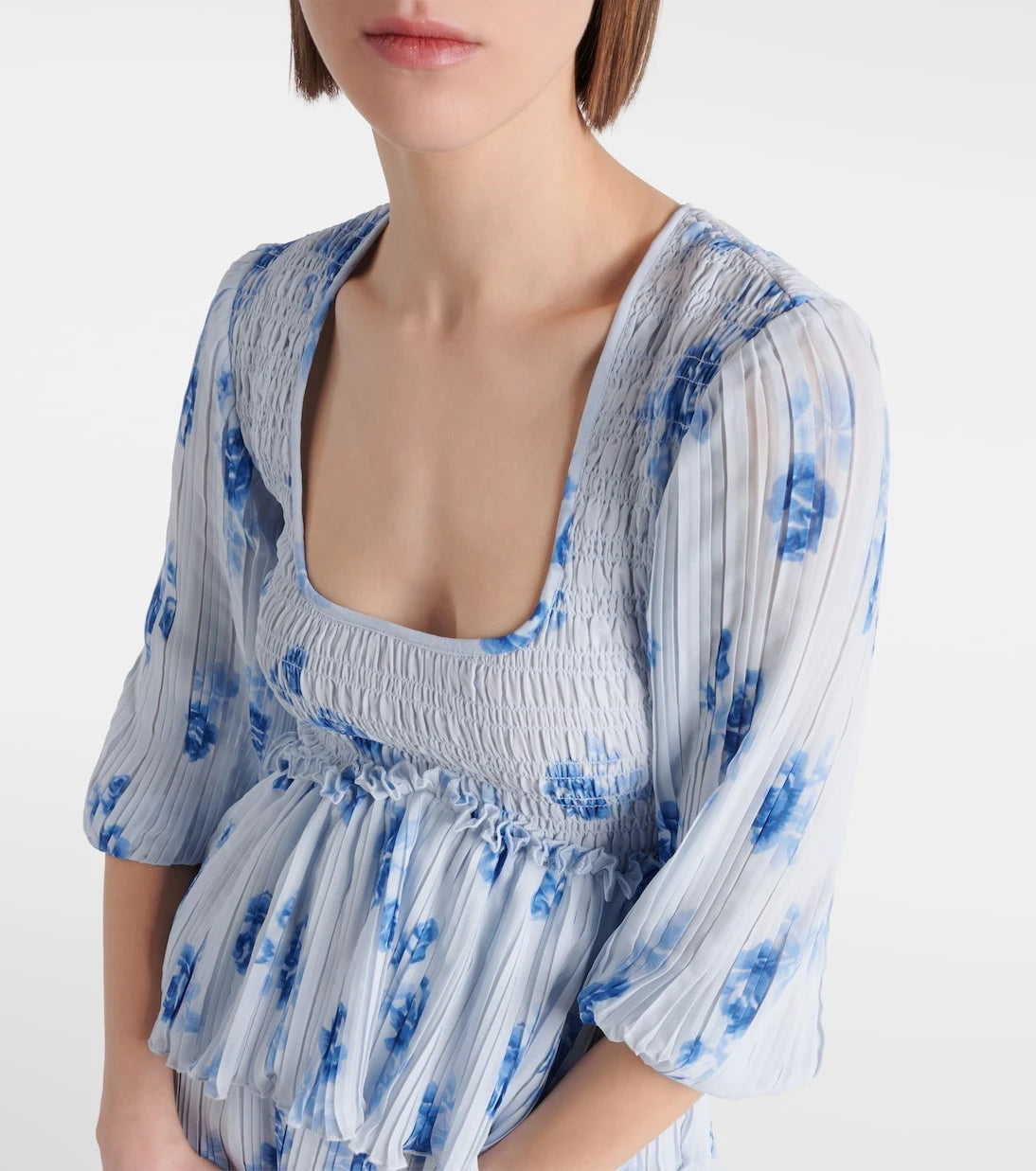 Ganni - Floral pleated georgette minidress