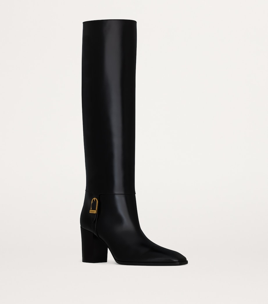 Saint Laurent Black Leather Knee-High Boots 75