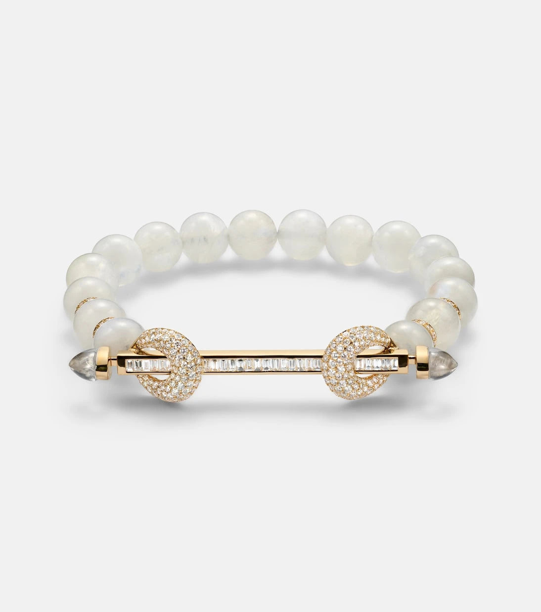Ananya - Chakra 18kt gold and moonstone bangle with diamonds and quartz