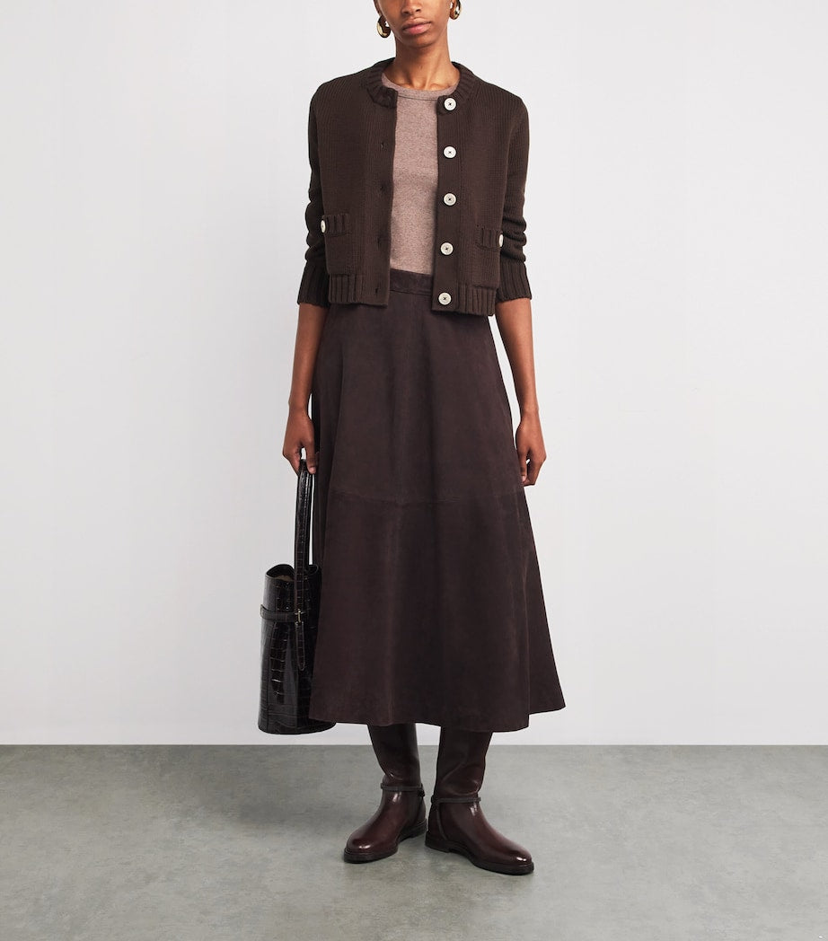 ME+EM Brown Cotton Cropped Cardigan