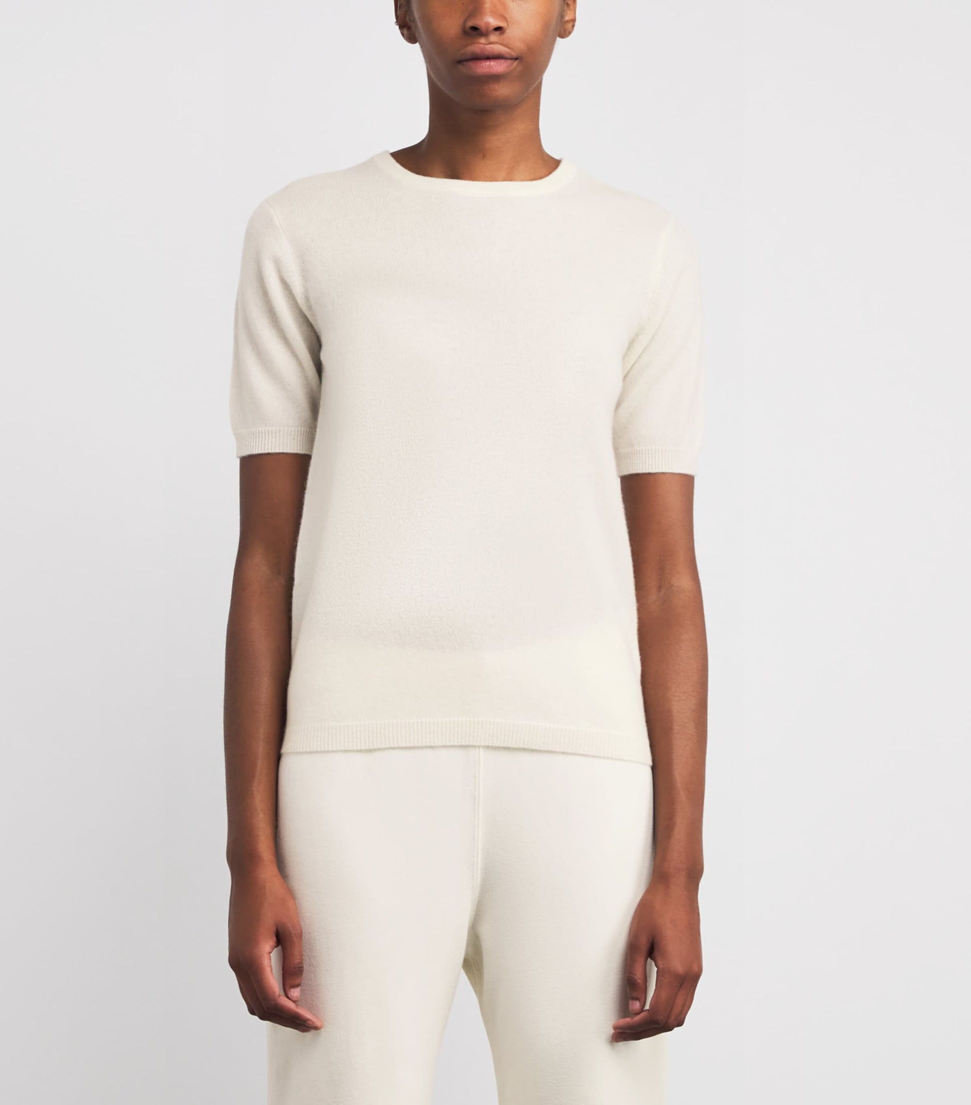 Soft Goat White Cashmere Short-Sleeve Sweater