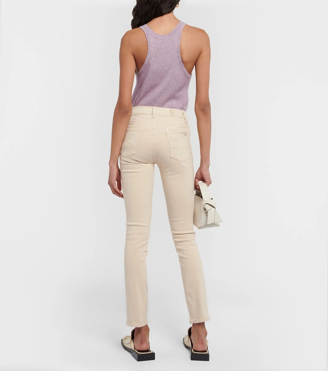 7 For All Mankind - بنطال جينز روكسان بقصّة سلم وخصر متوسط الارتفاع