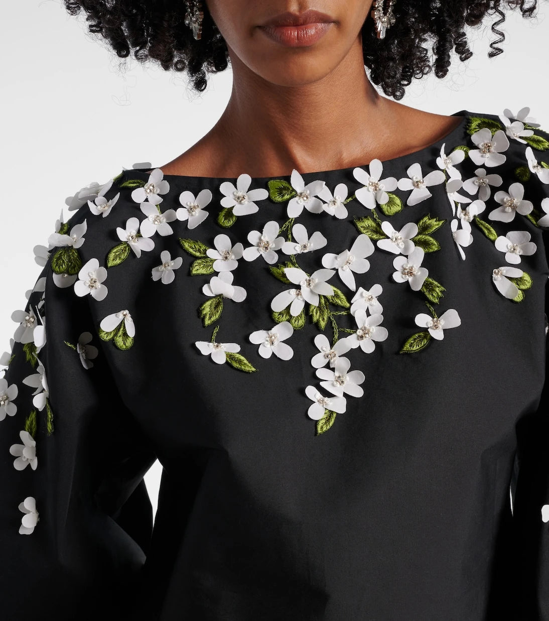 Carolina Herrera - Floral-appliqué cotton-blend top