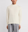 Beige Cashmere Rib Mock-Neck Sweater