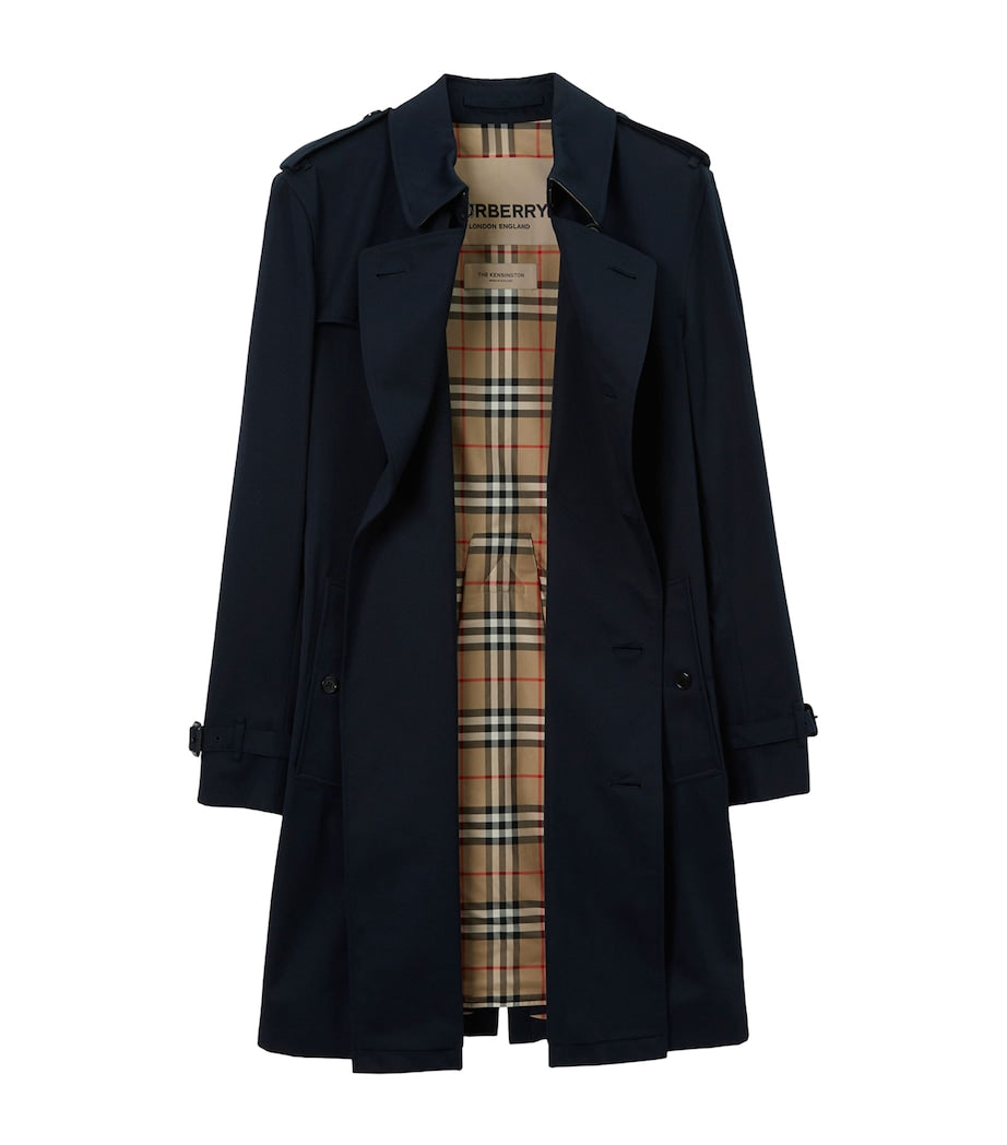 Burberry Blue Mid-Length Kensington Heritage Trench Coat