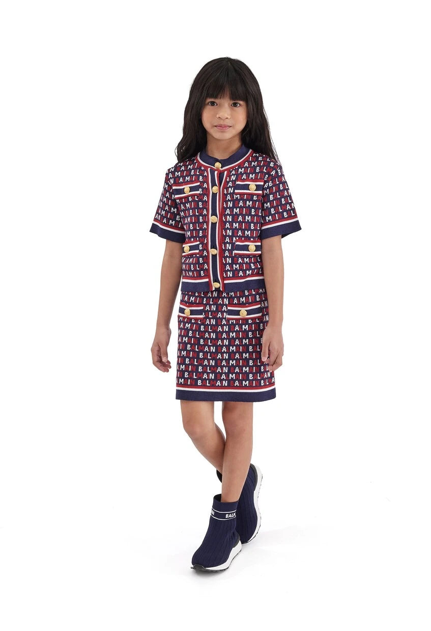 Balmain Kids - كارديجان بنقشة المونوغرام من مزيج القطن