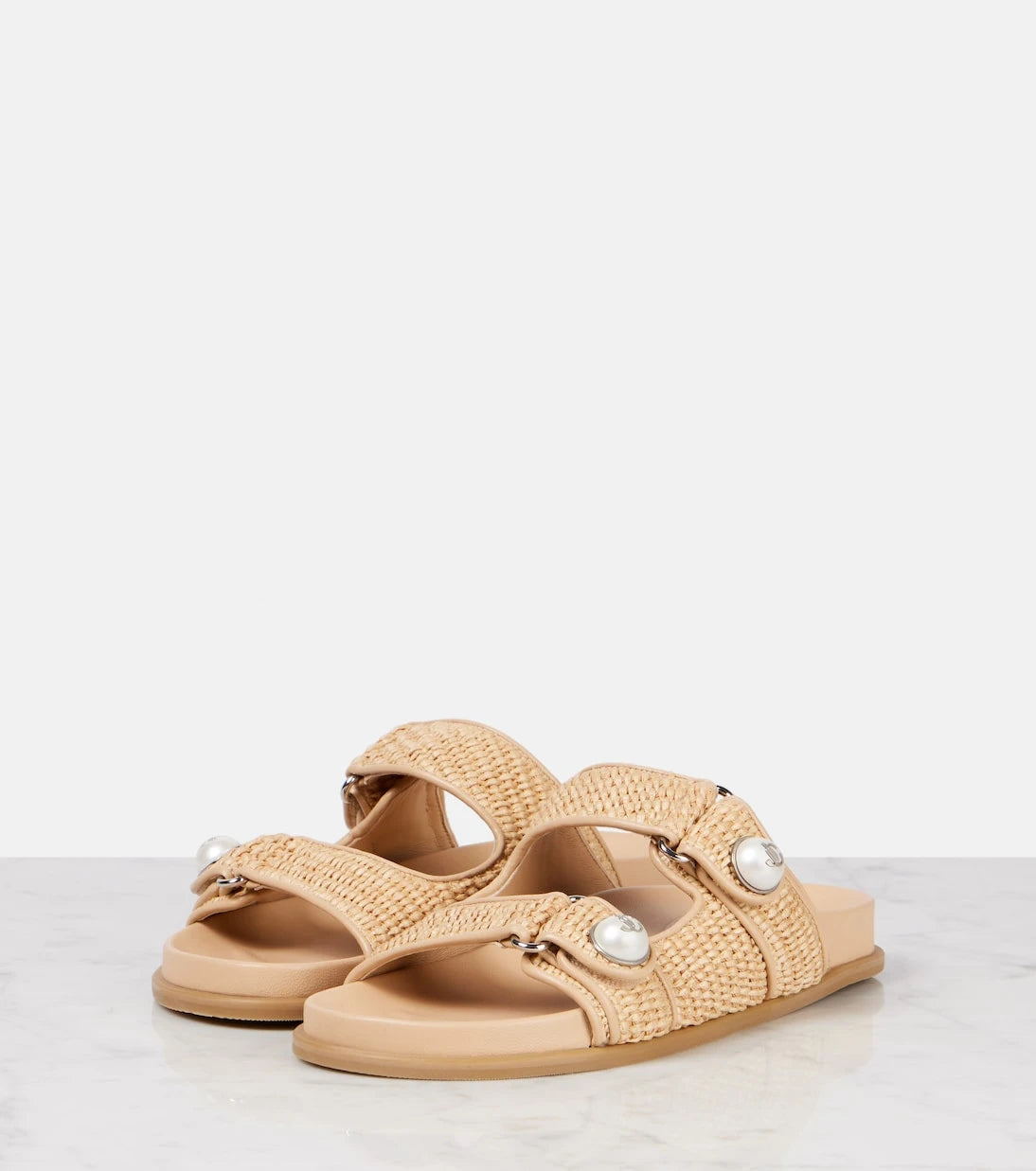 Jimmy Choo - Fayence leather-trimmed raffia sandals