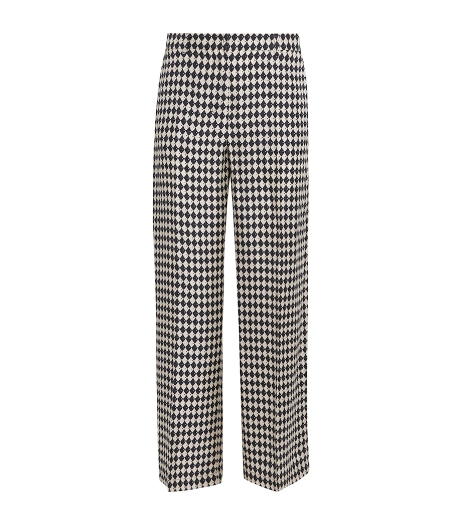Max Mara Black Silk Printed Flared Trousers