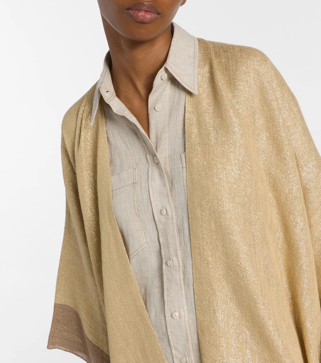 Brunello Cucinelli - Fringed linen-blend lamé poncho