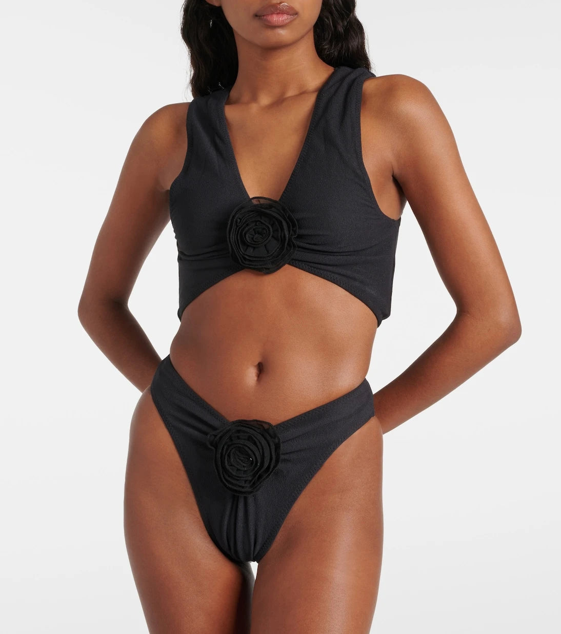 Same - Rose floral-appliqué bikini top