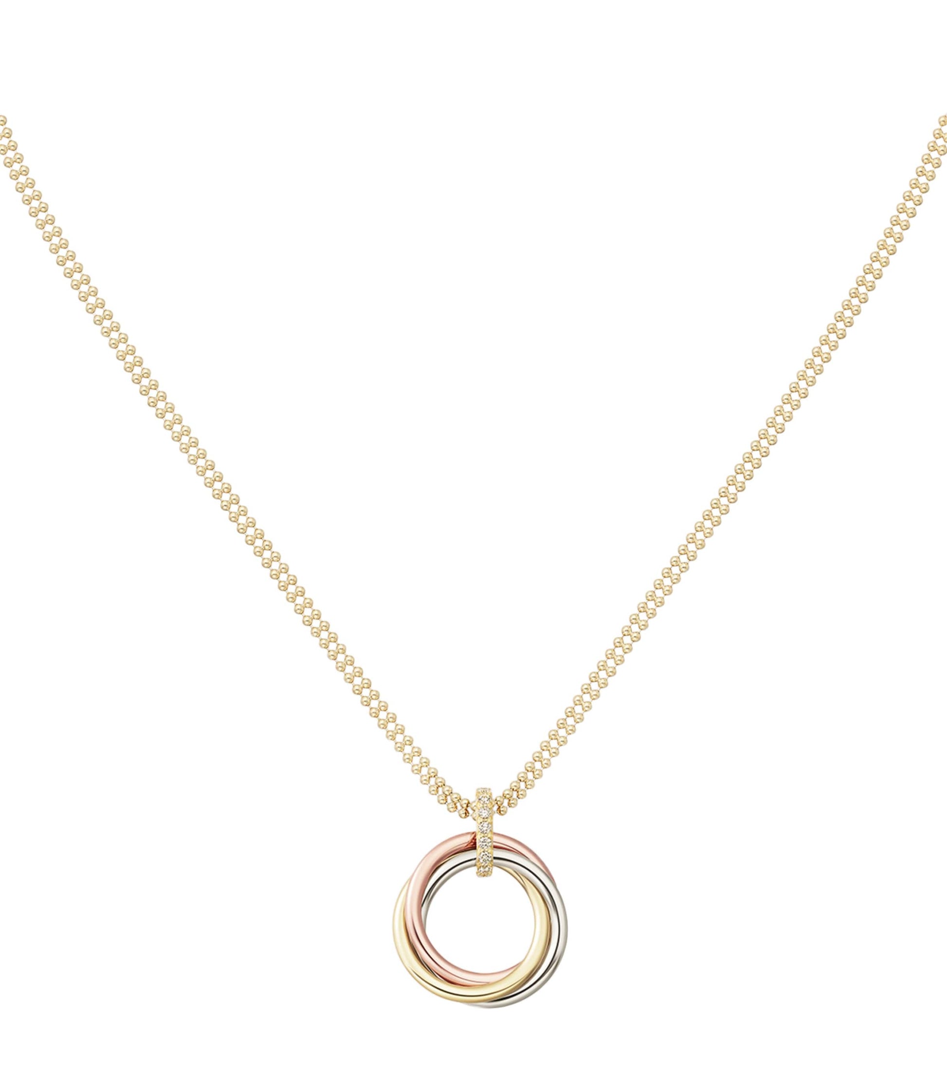 Cartier White, Yellow, Rose Gold and Diamond Trinity Necklace