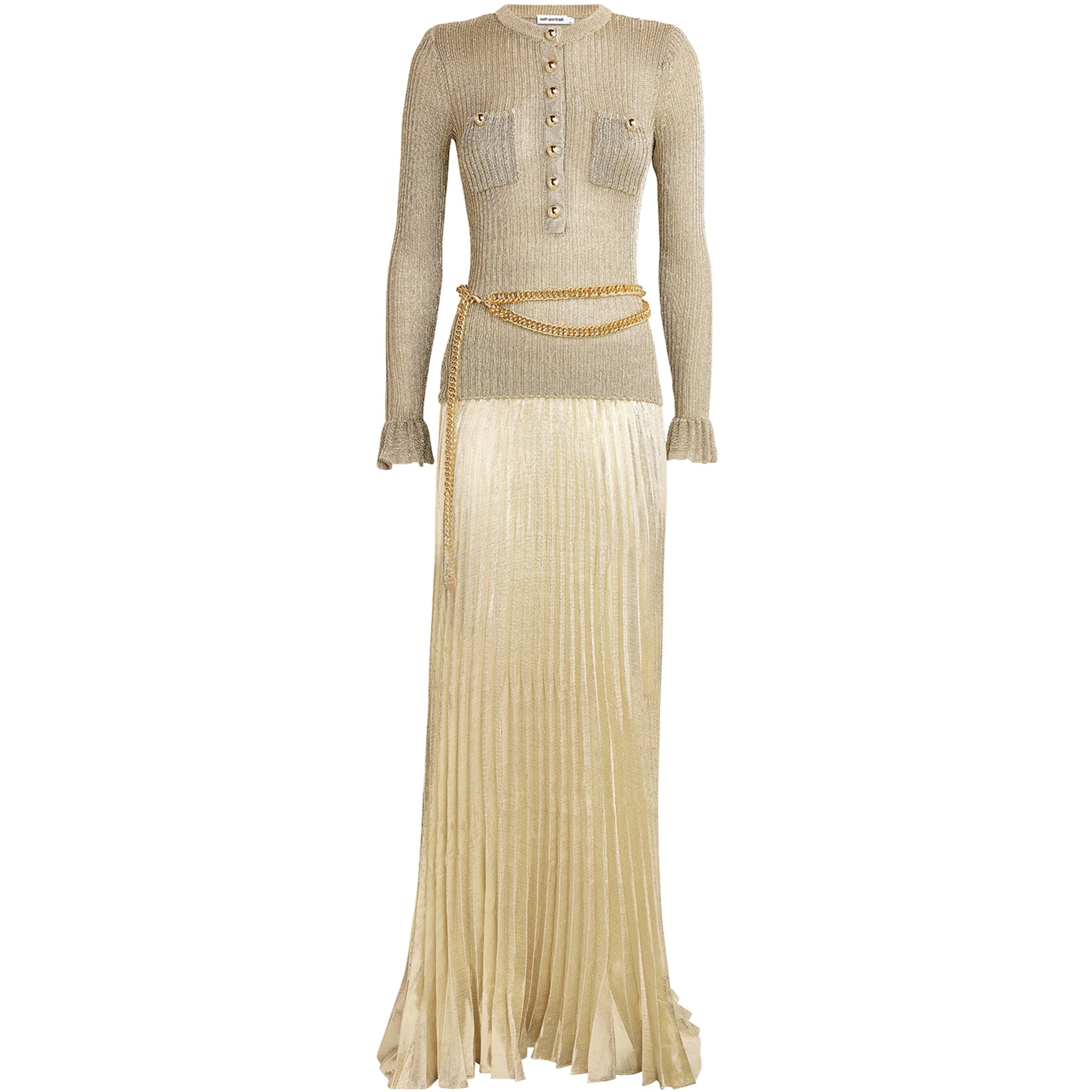 Self-Portrait Gold Lurex Ribbed Maxi Dress