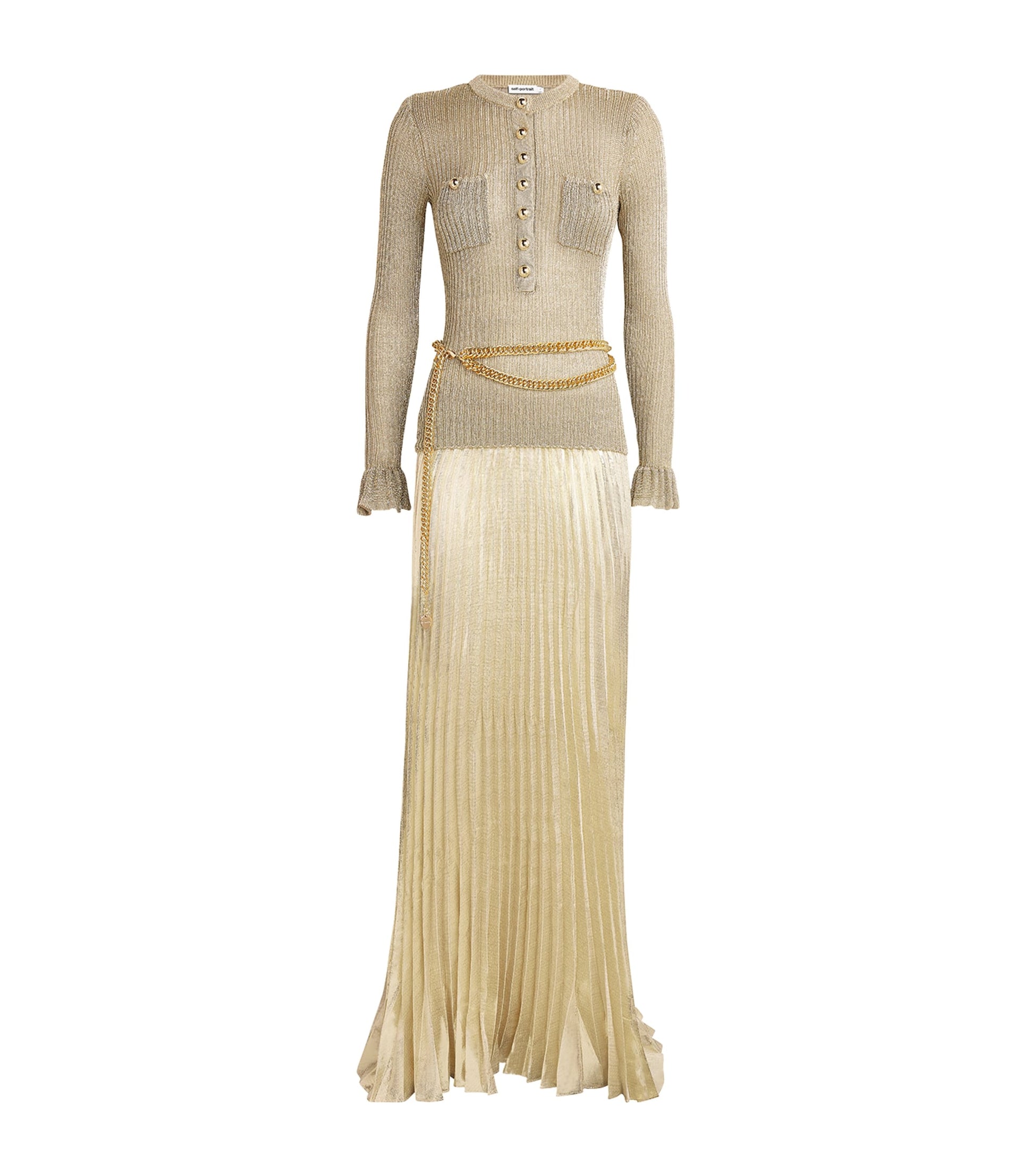Self-Portrait Gold Lurex Ribbed Maxi Dress