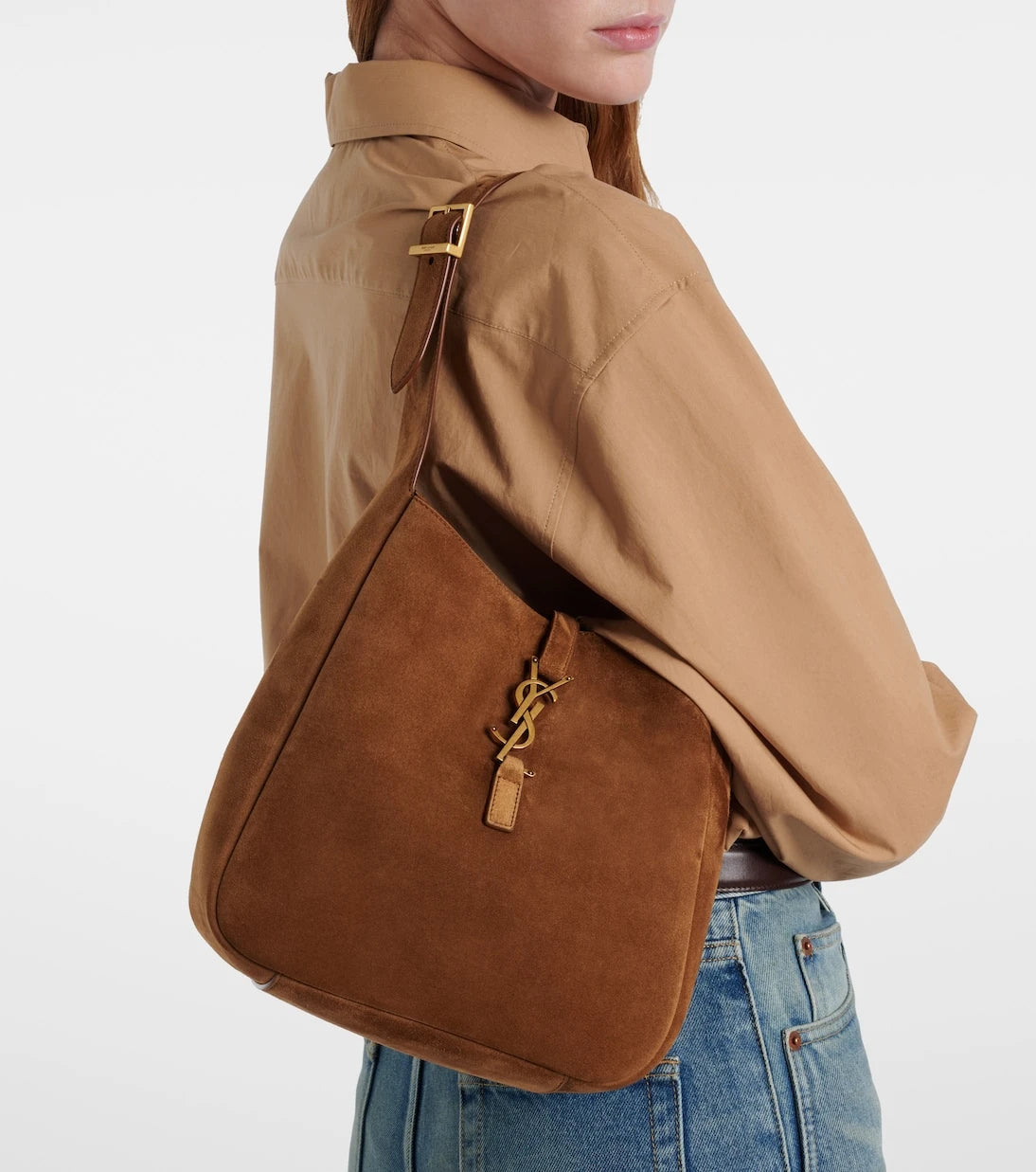 Saint Laurent - حقيبة كتف صغيرة Le 5 à 7 من الشمواه