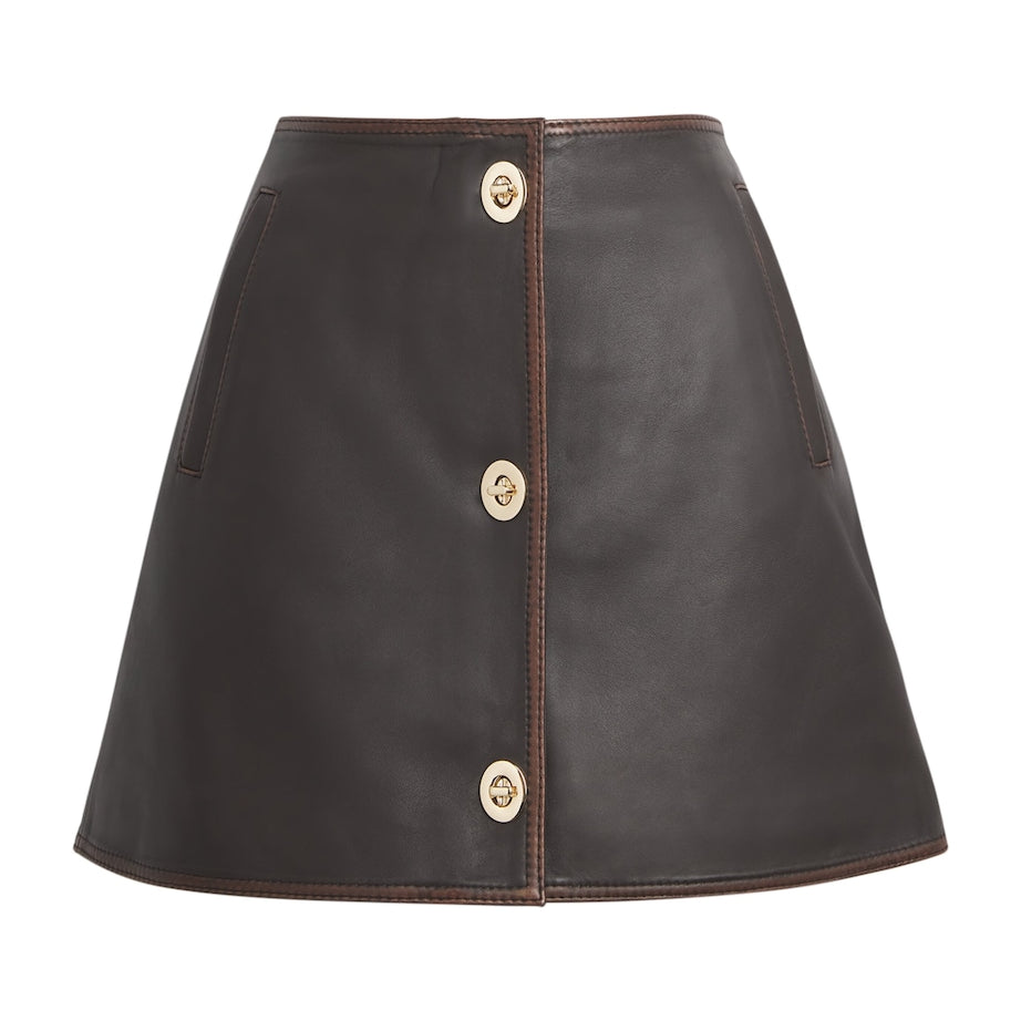 Claudie Pierlot Brown Leather Turn-Lock Mini Skirt