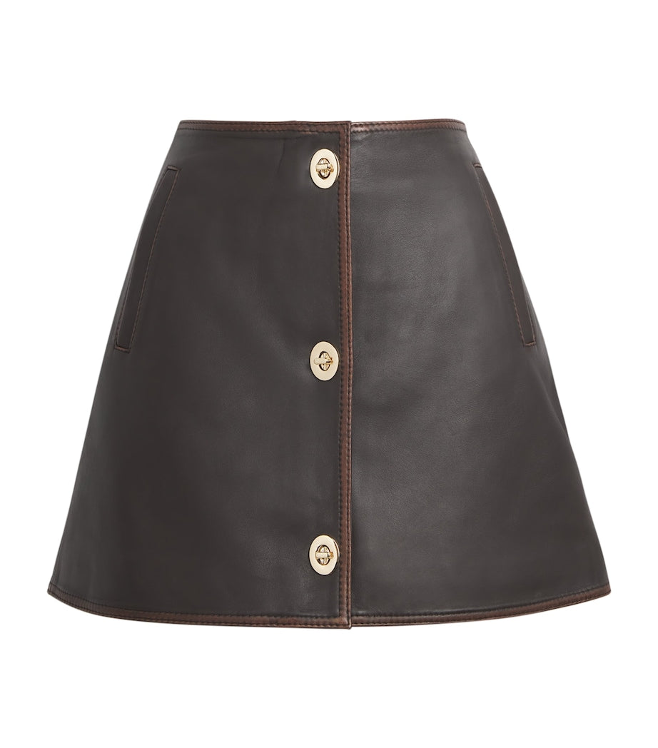 Claudie Pierlot Brown Leather Turn-Lock Mini Skirt