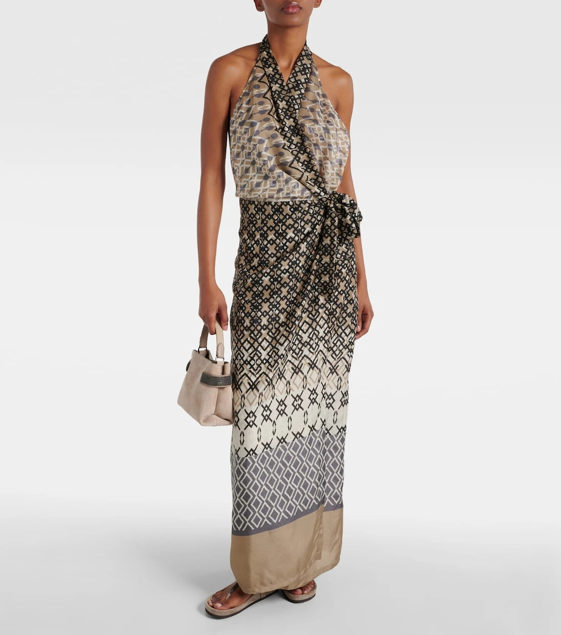 Brunello Cucinelli - Printed halterneck silk maxi dress