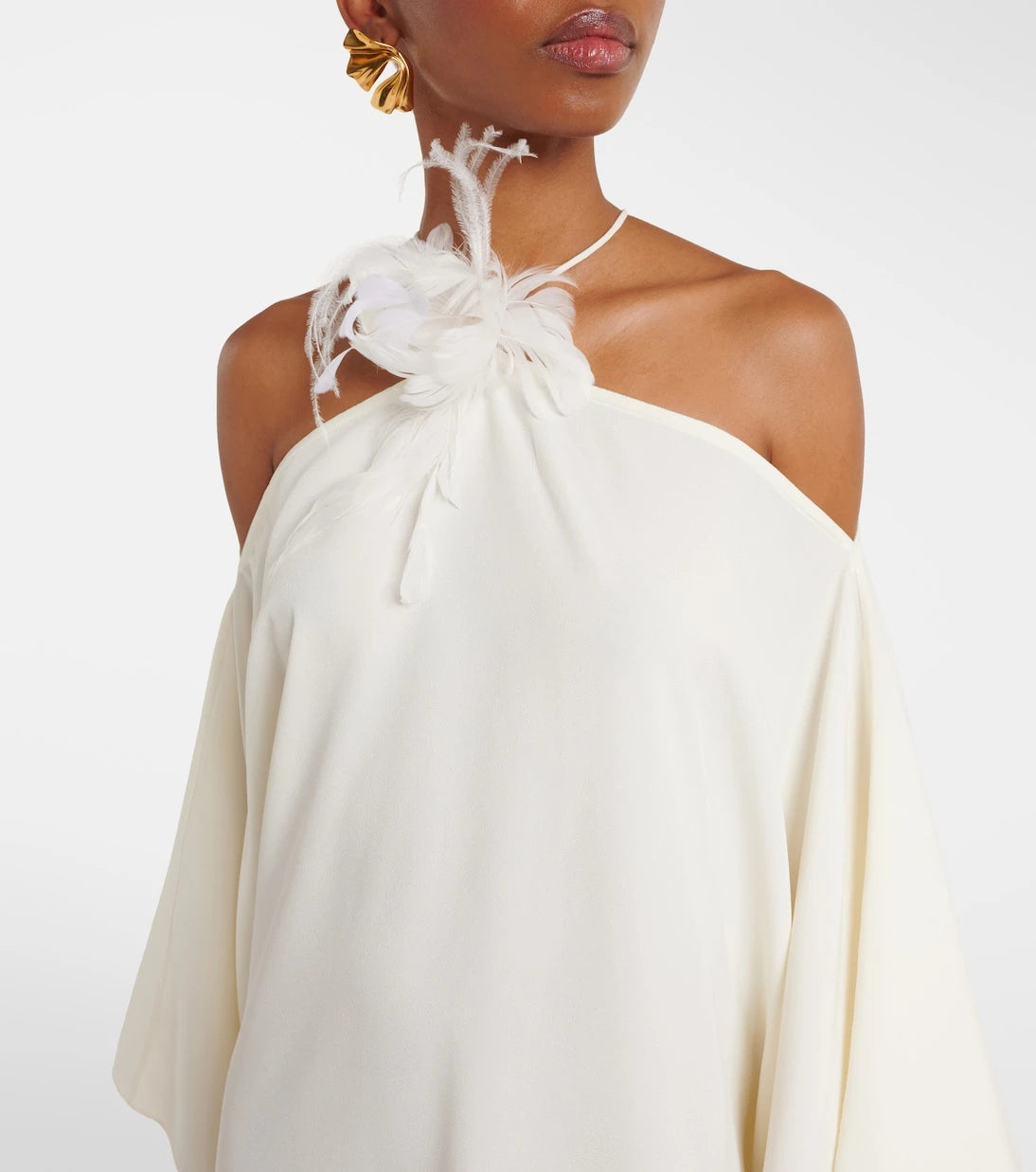 Taller Marmo - Feather-trimmed off-shoulder gown