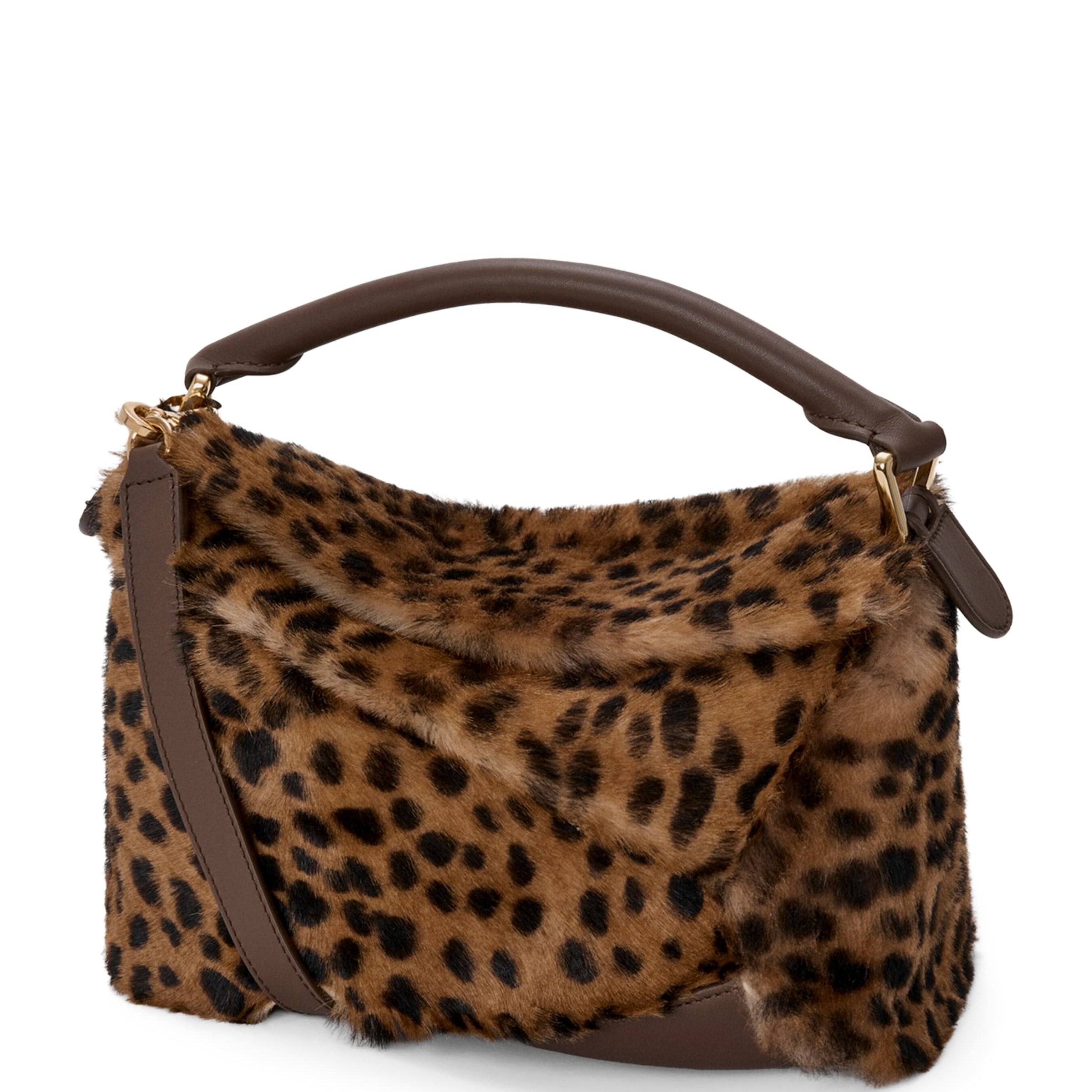 Small Shearling Puzzle Edge Top-Handle Bag