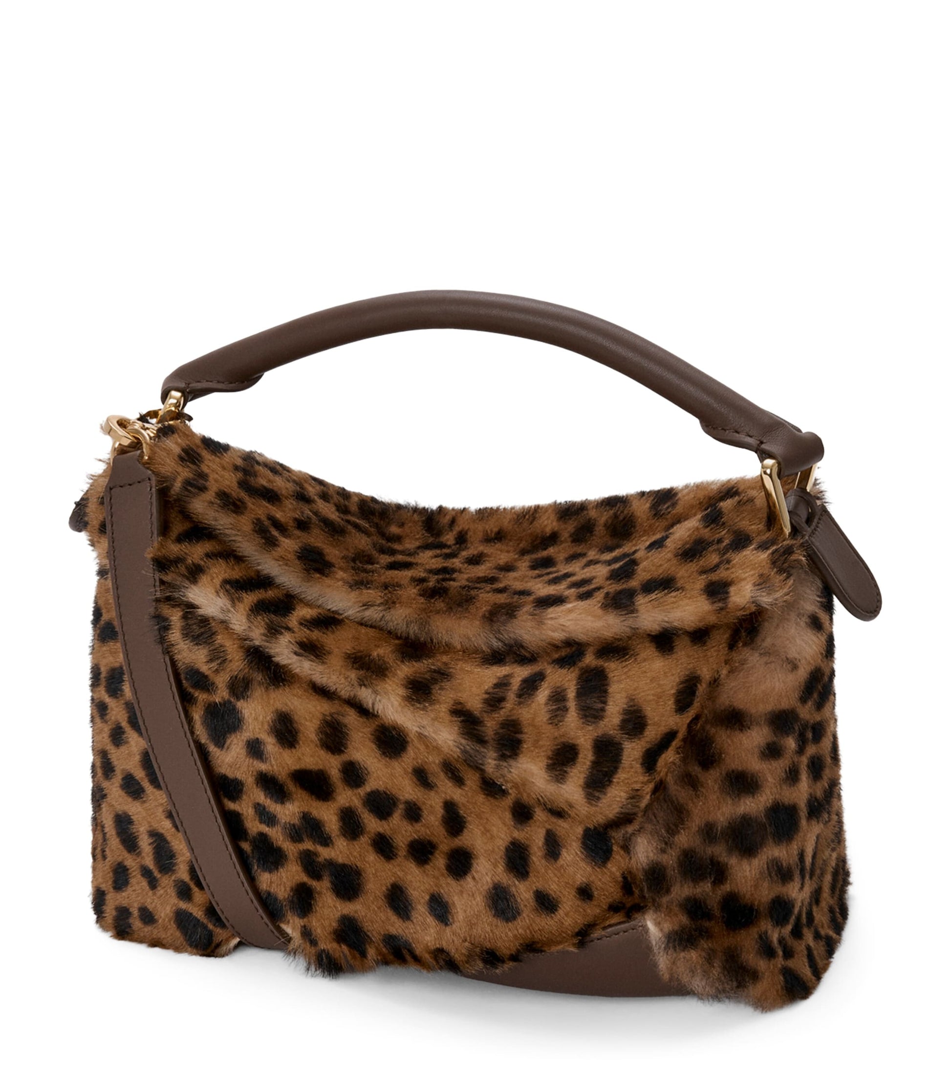 Small Shearling Puzzle Edge Top-Handle Bag