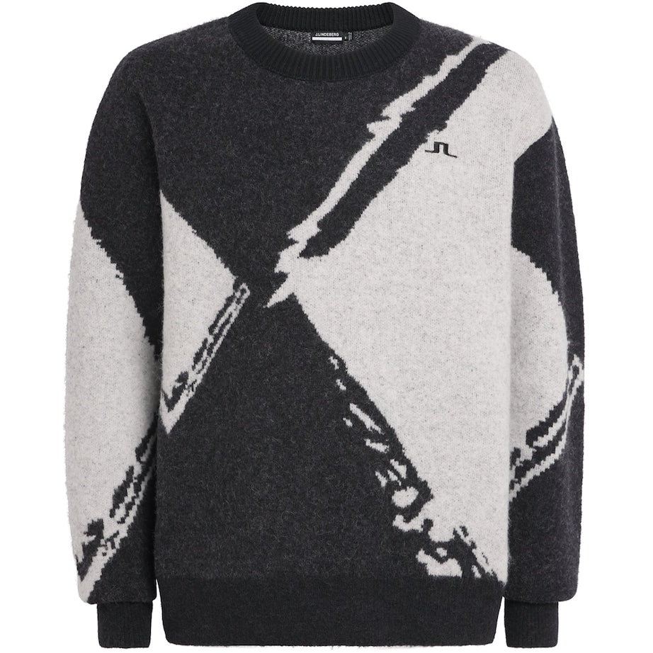 J Lindeberg Black Wool-Blend Jacquard Jaxton Sweater