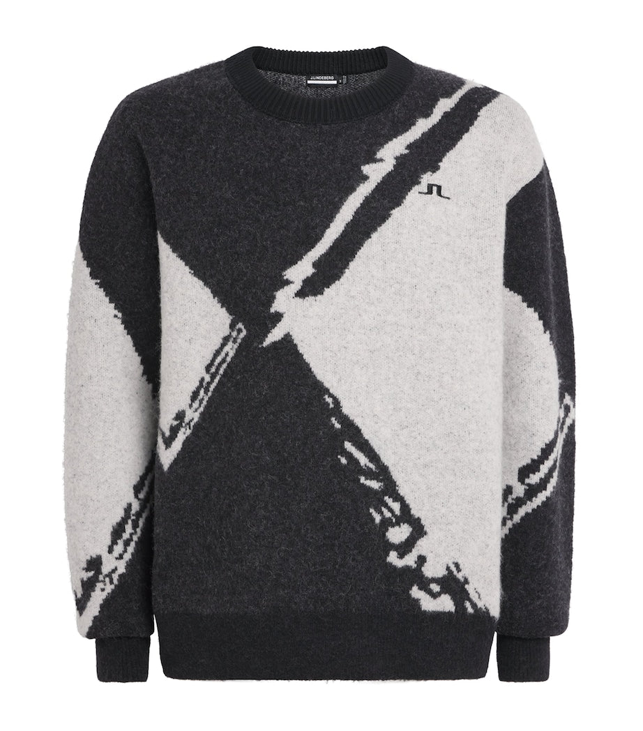 J Lindeberg Black Wool-Blend Jacquard Jaxton Sweater
