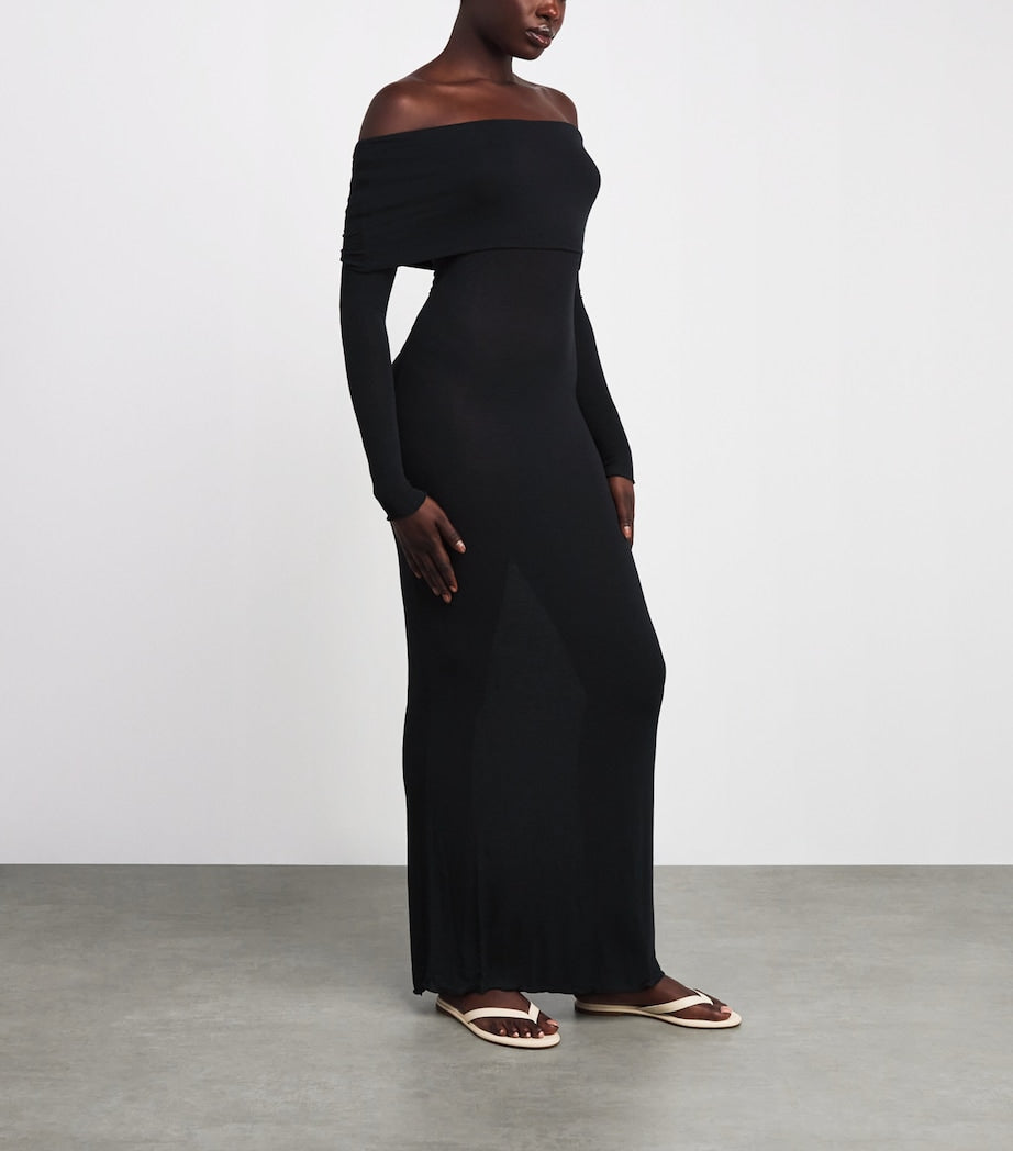 Skims Black Sheer Modal Off-The-Shoulder Maxi Dress