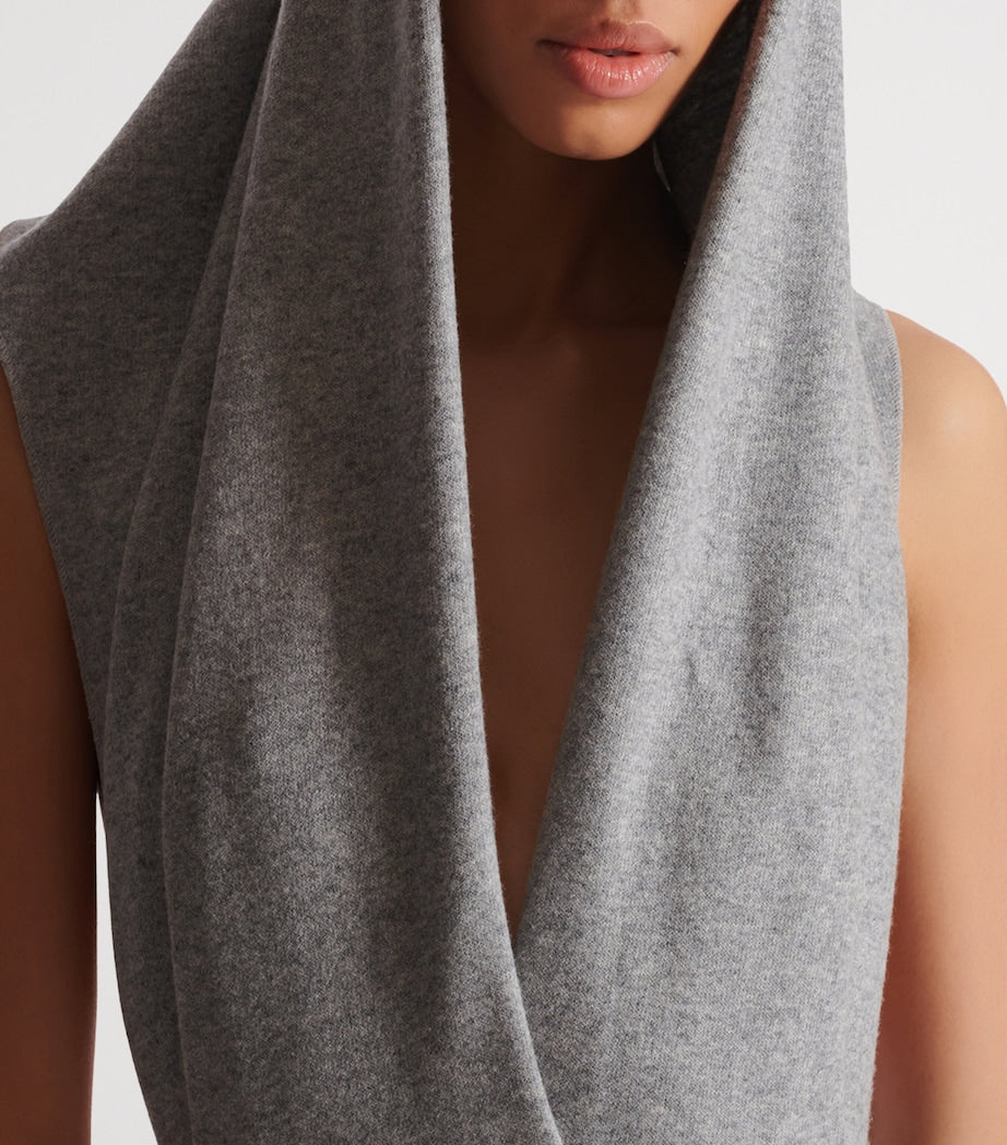 Balmain Grey Draped Hooded Bodysuit