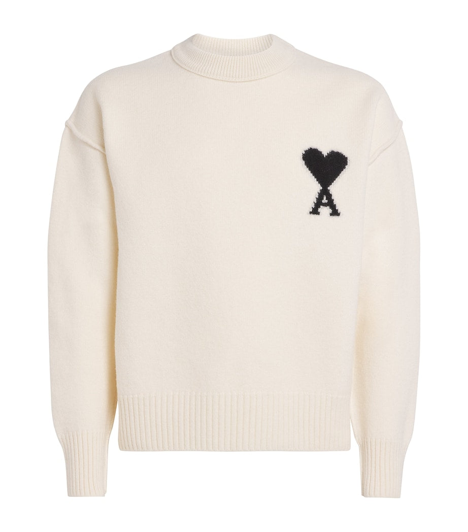 AMI Paris Beige Wool Logo Sweater