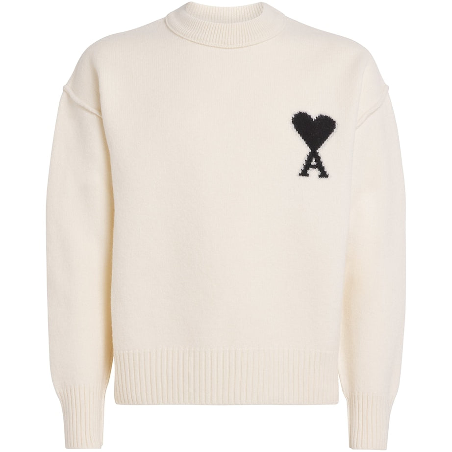 AMI Paris Beige Wool Logo Sweater