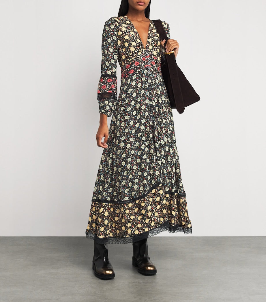 Rixo Green Floral Raven Midi Dress