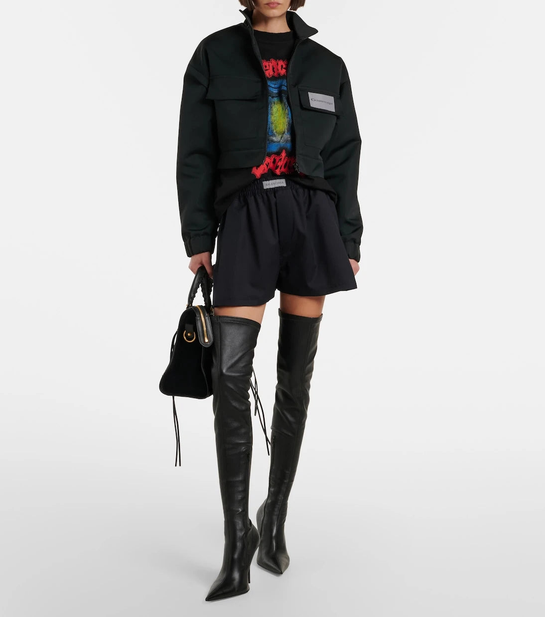 Balenciaga - جاكيت رياضي قصير من قماش فايل فني