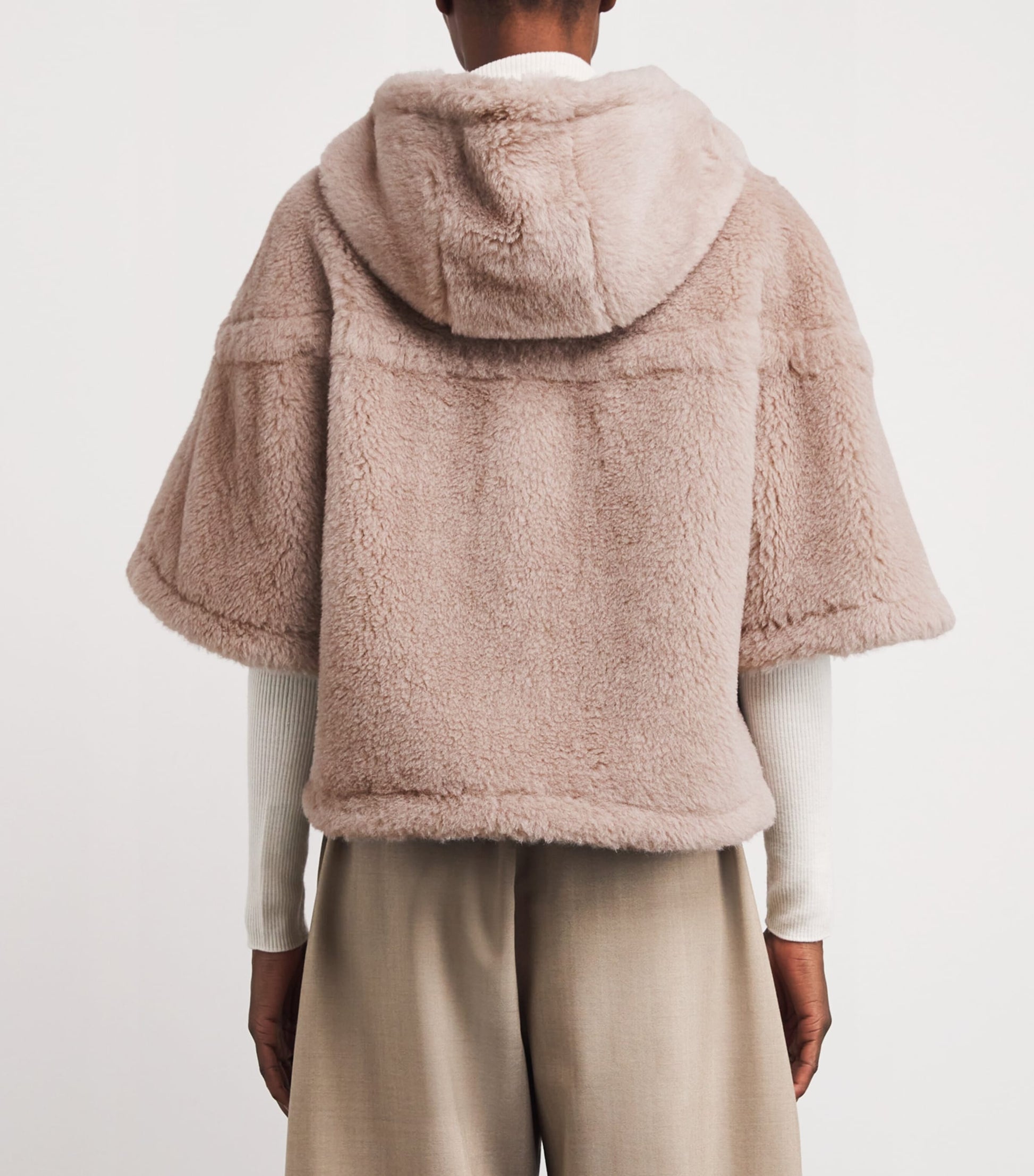 Beige Alpaca-Wool-Silk Cape Poncho