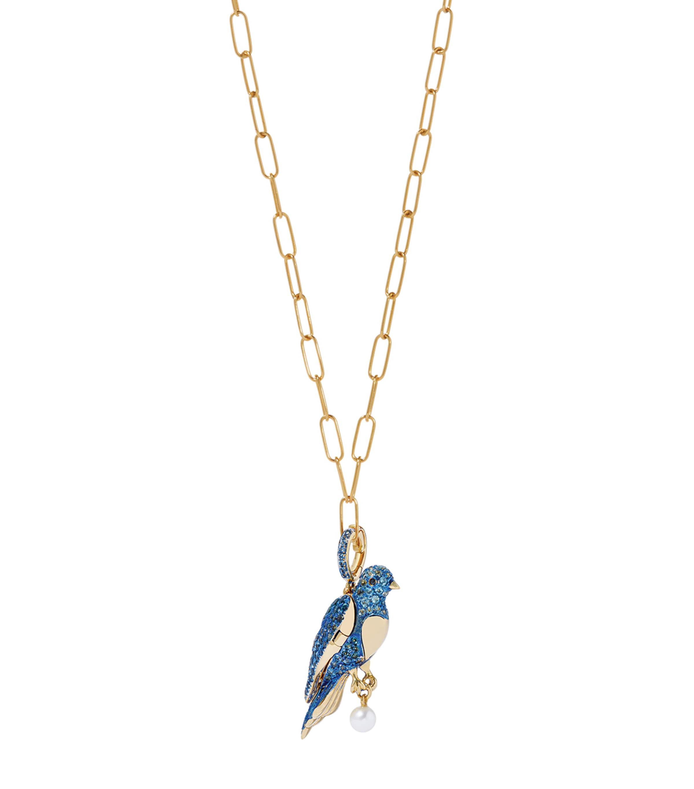 Yellow Gold, Diamond, Topaz and Sapphire Bluebird Locket Charm