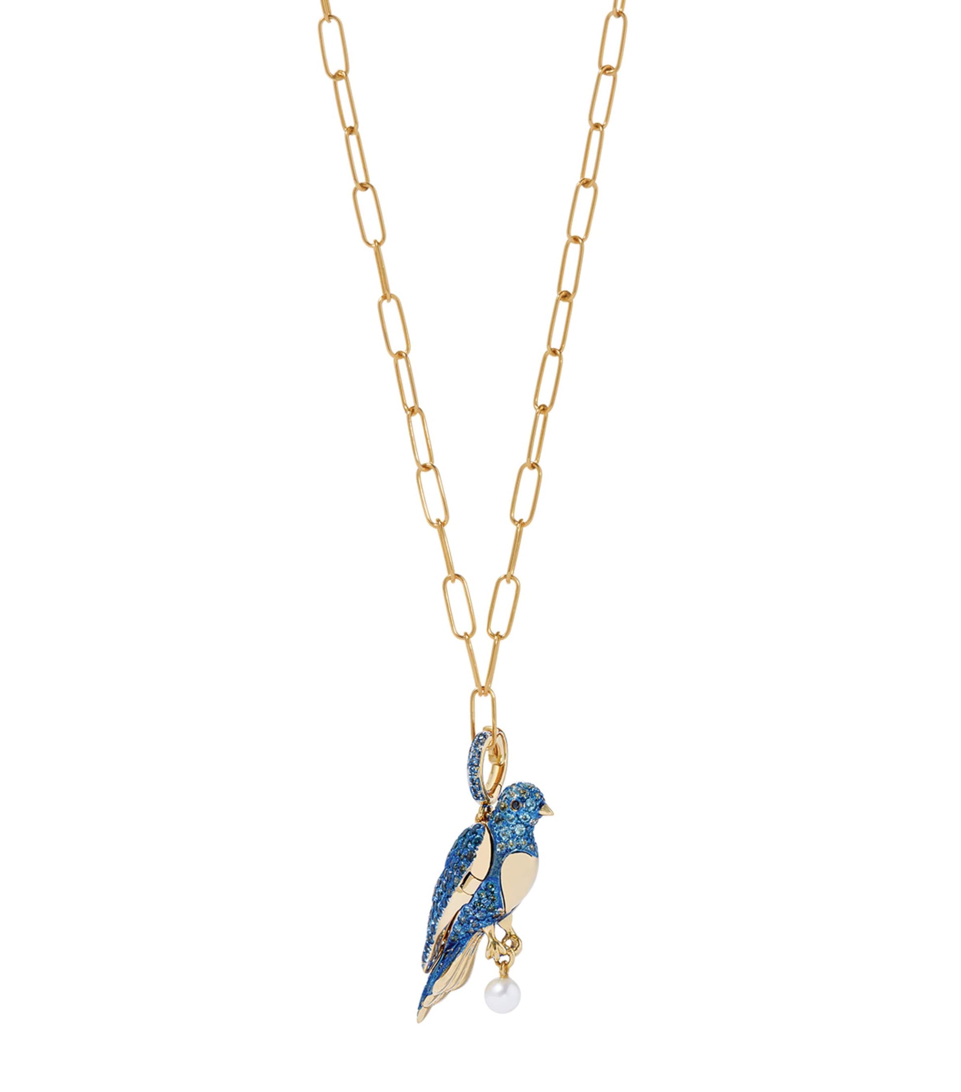 Yellow Gold, Diamond, Topaz and Sapphire Bluebird Locket Charm