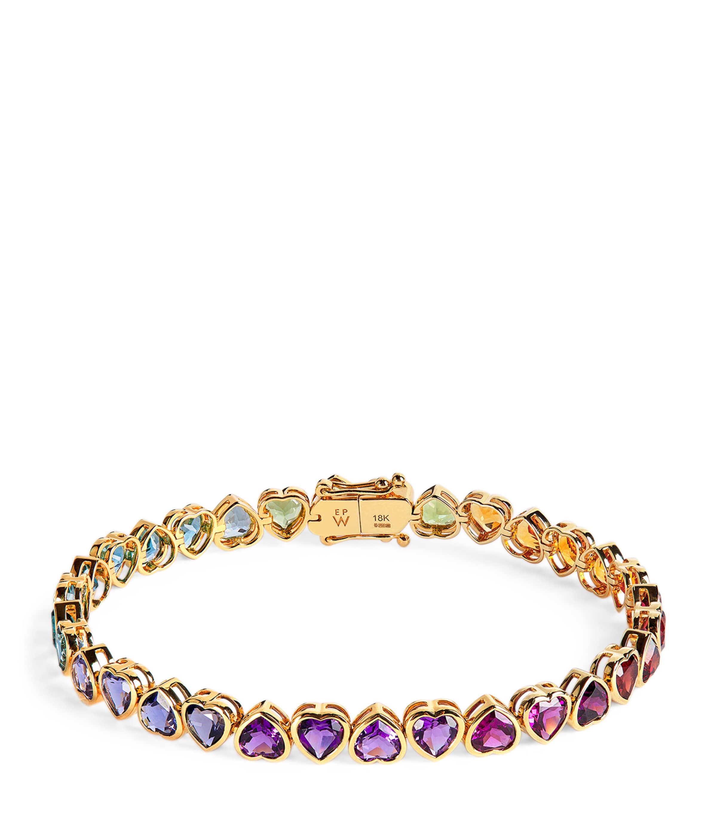 Yellow Gold and Multi-Gemstone I Heart Rainbow Bracelet