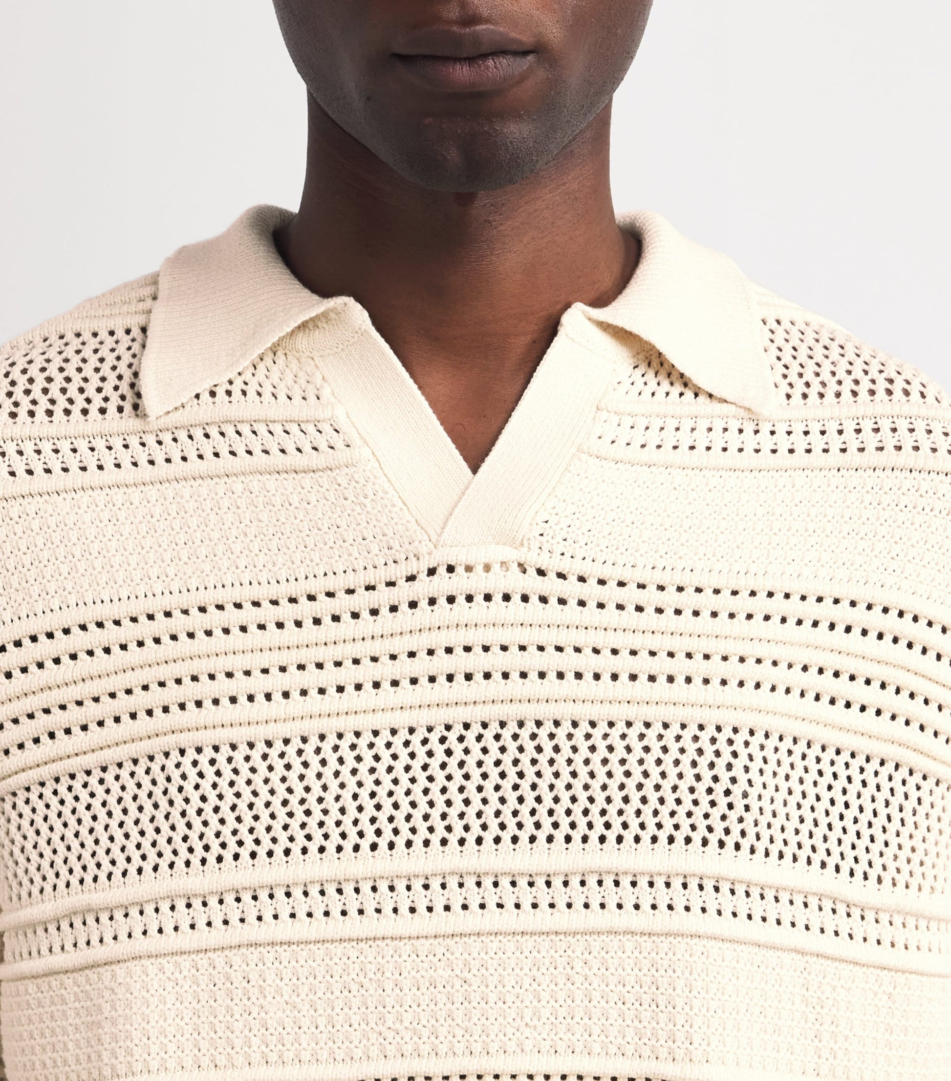 Cotton-Blend Crochet Polo Shirt
