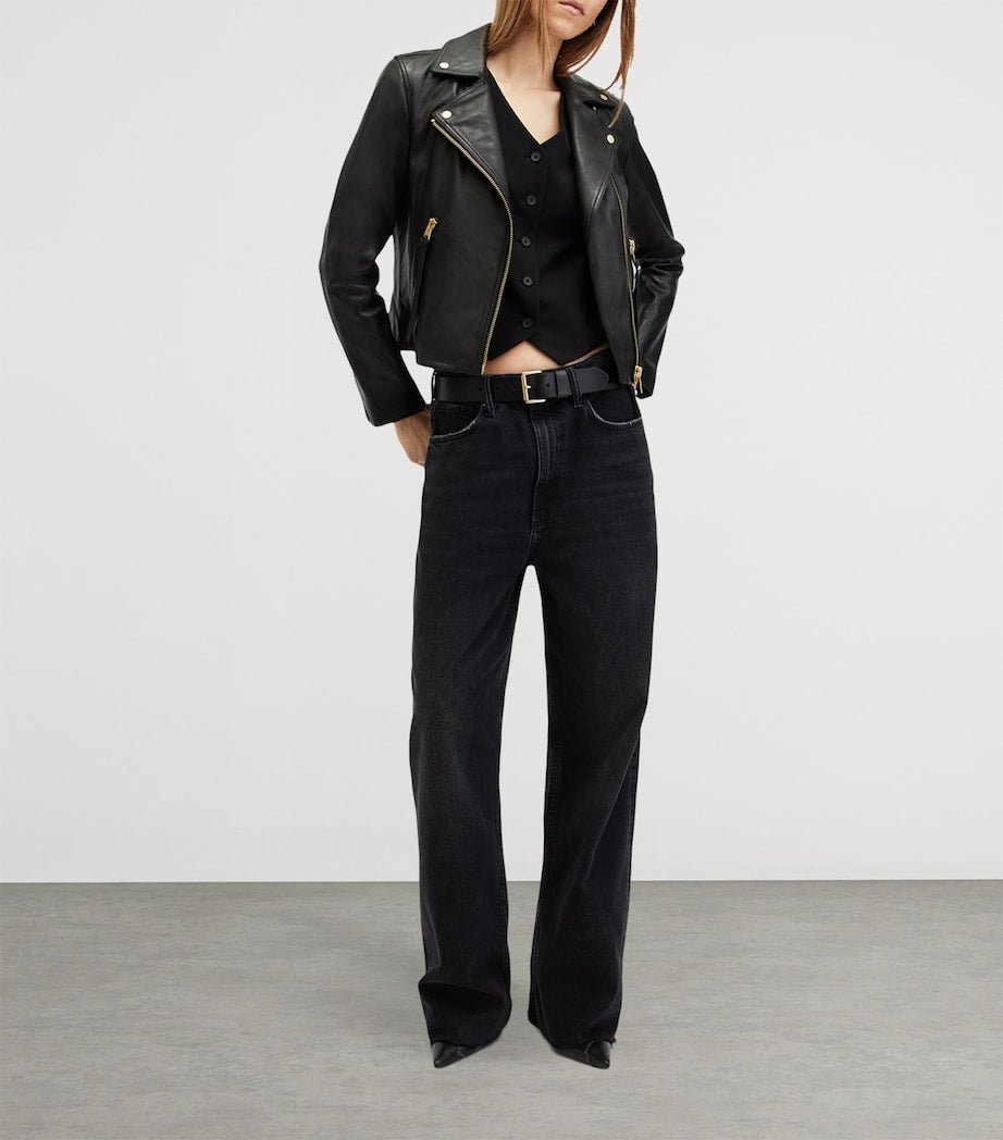 AllSaints Black Leather Dalby Biker Jacket
