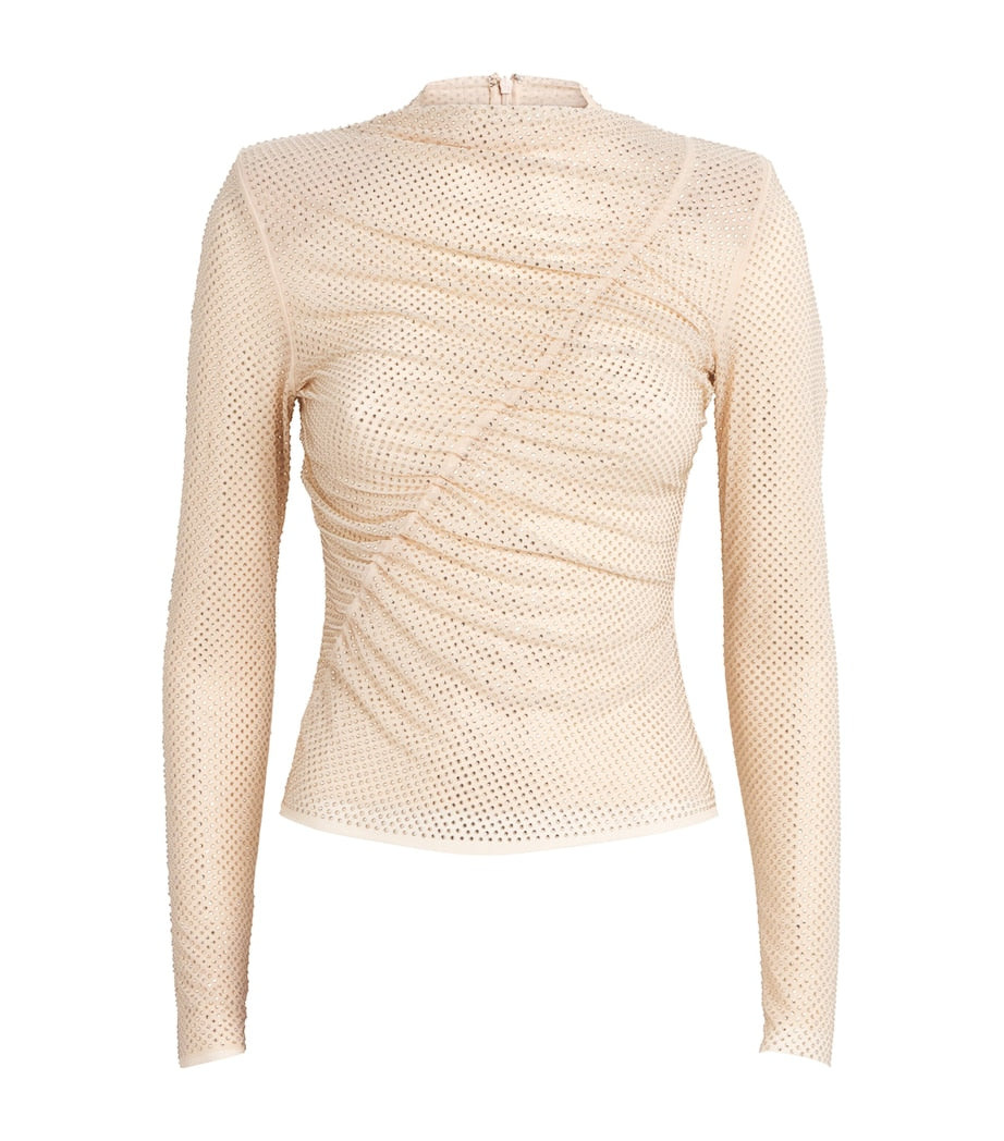 Self-Portrait Beige Embellished Gathered Top