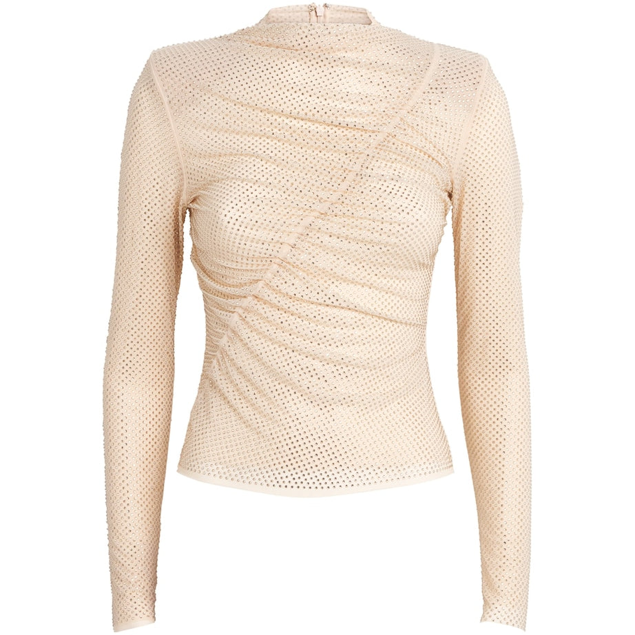 Self-Portrait Beige Embellished Gathered Top
