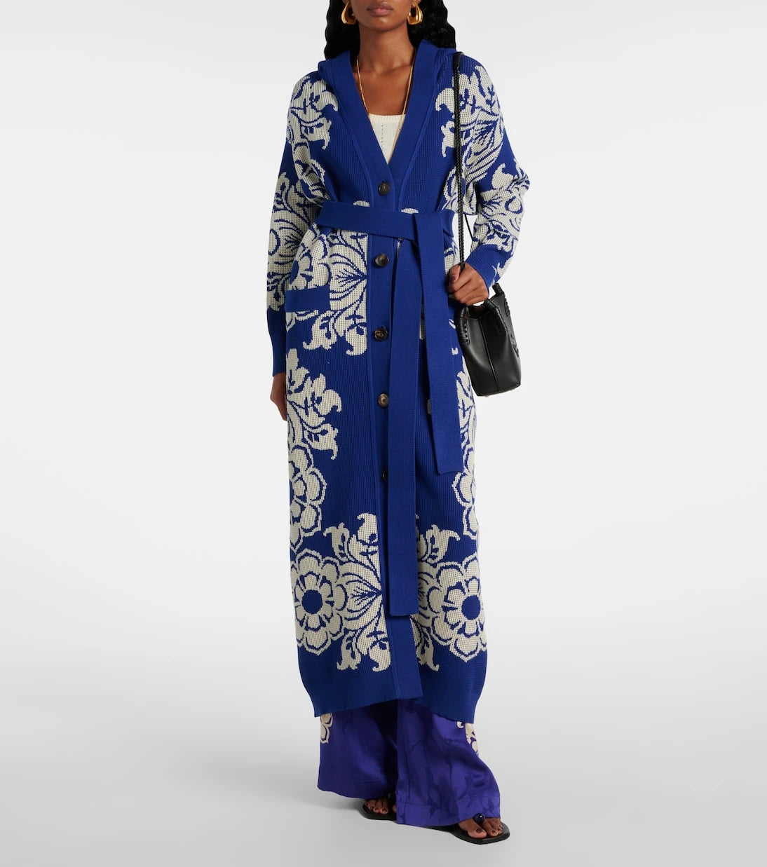 Etro - Çiçek desenli gofre örgülü kapüşonlu hırka