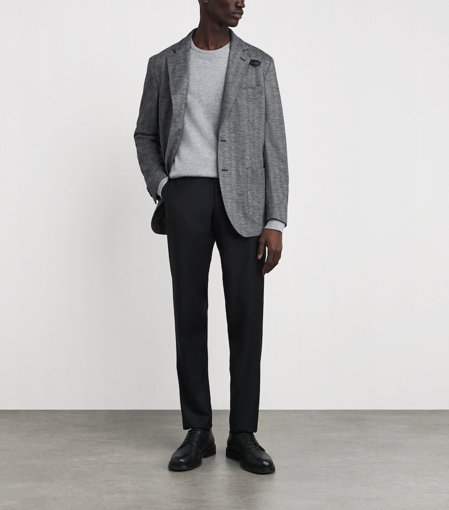 Grey Wool Single-Breasted Blazer