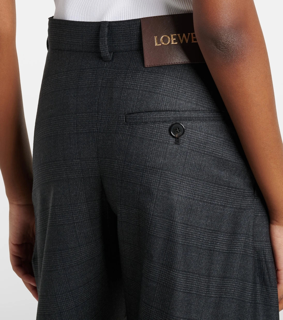 Loewe - Checked belt wool barrel-leg pants
