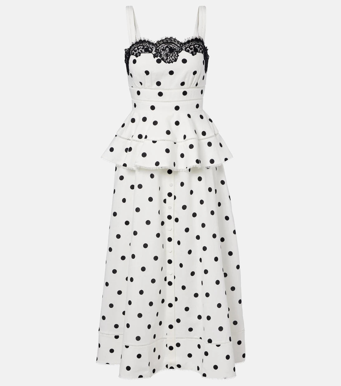 Self-Portrait - Polka-dot linen and cotton midi dress