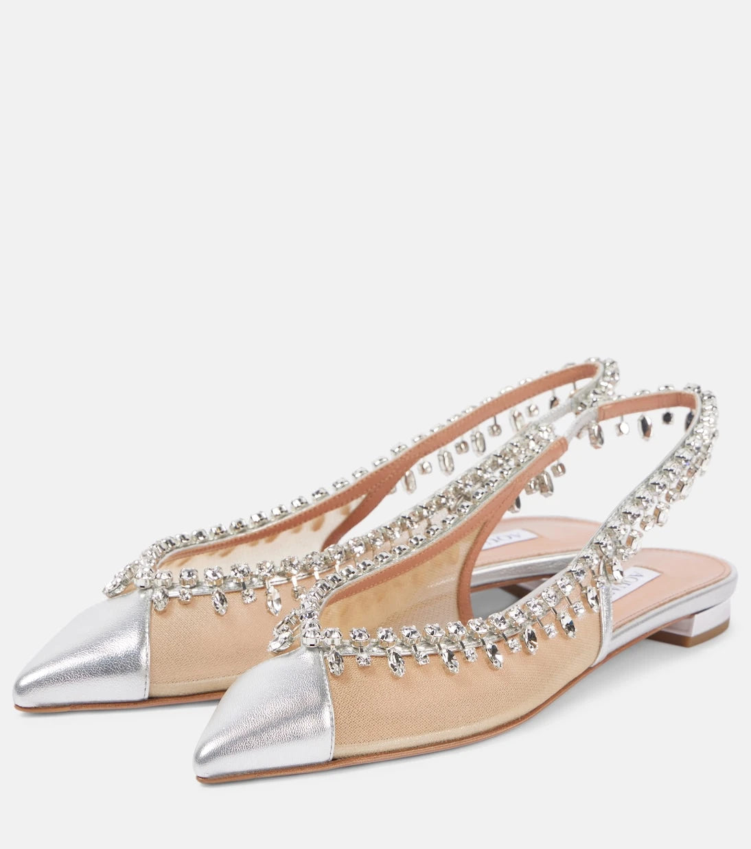 Aquazzura - Temptation Crystal mesh slingback flats