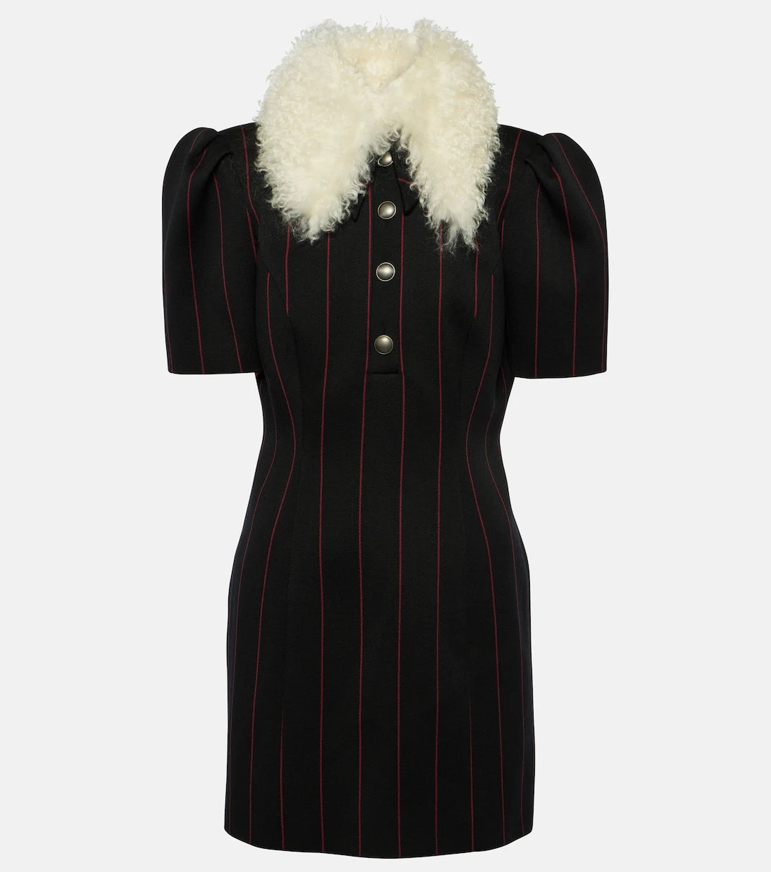 Alessandra Rich - Pinstripe collared wool-blend minidress